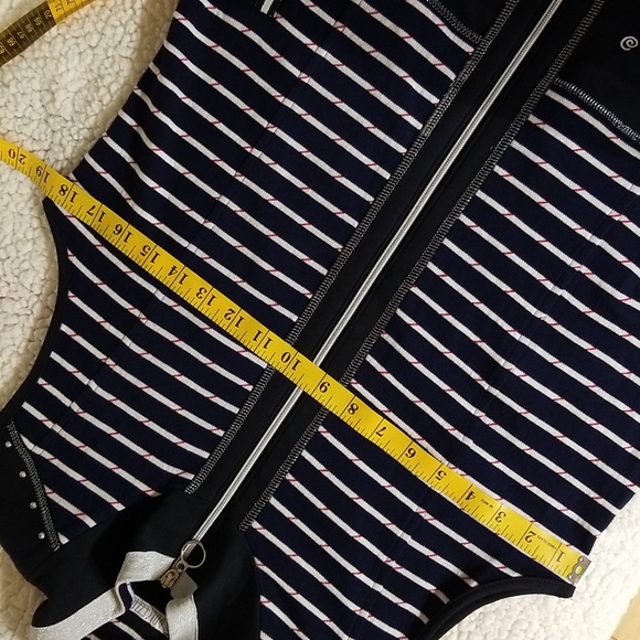 Dolcezza Long Fall Spring Vest Wearable Art / Sz S / Navy blue, white - Picture 13 of 17